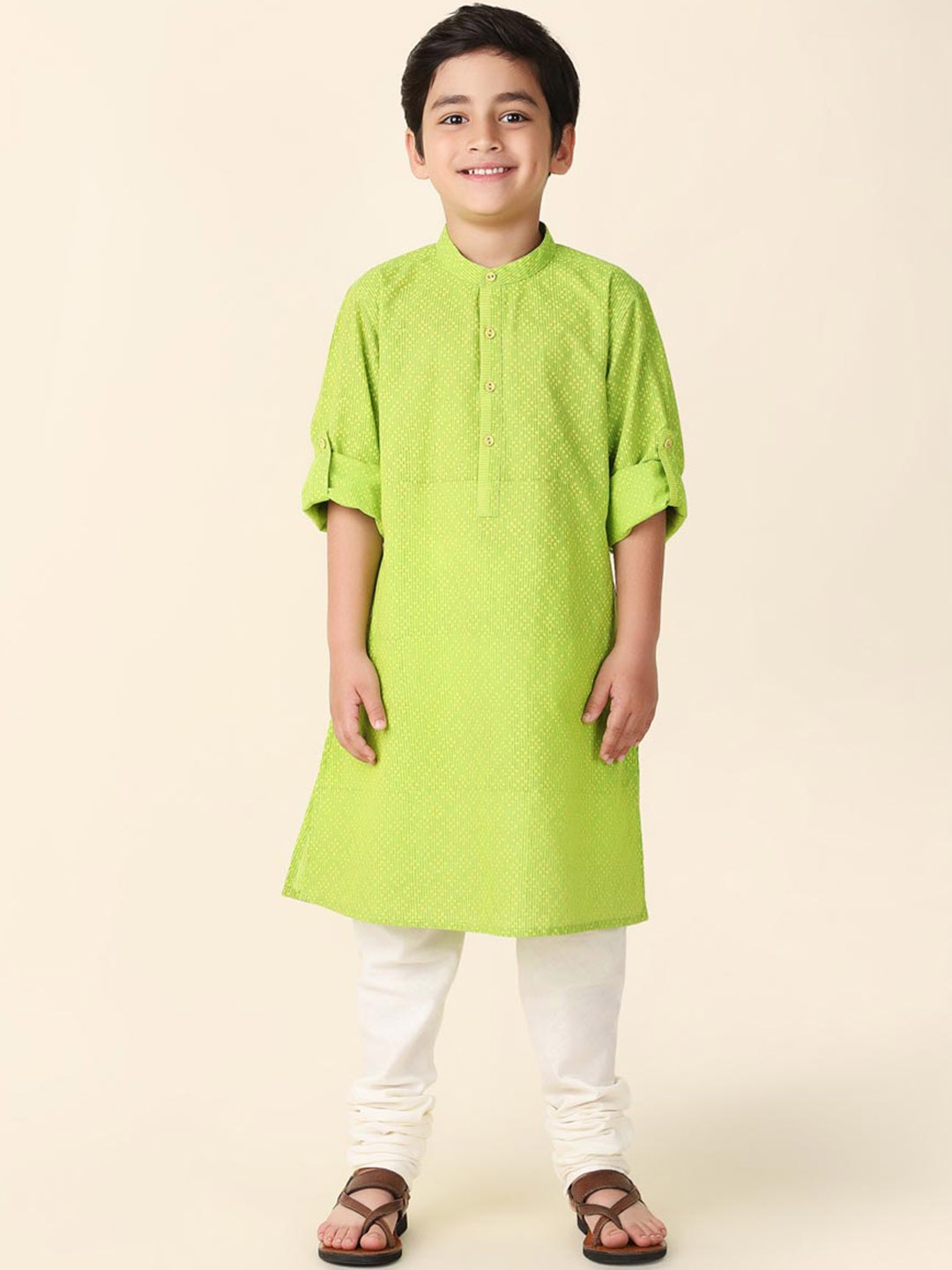 

Fabindia Boys Geometric Printed Cotton Kurta, Green
