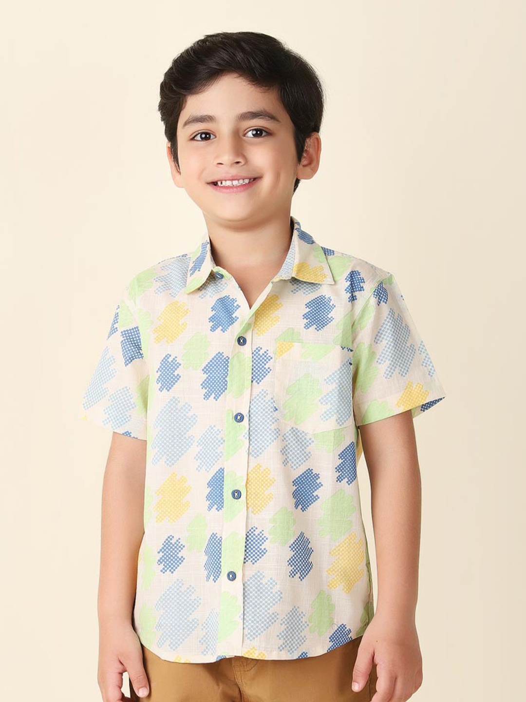 

Fabindia Boys Abstract Printed Cotton Casual Shirt, White