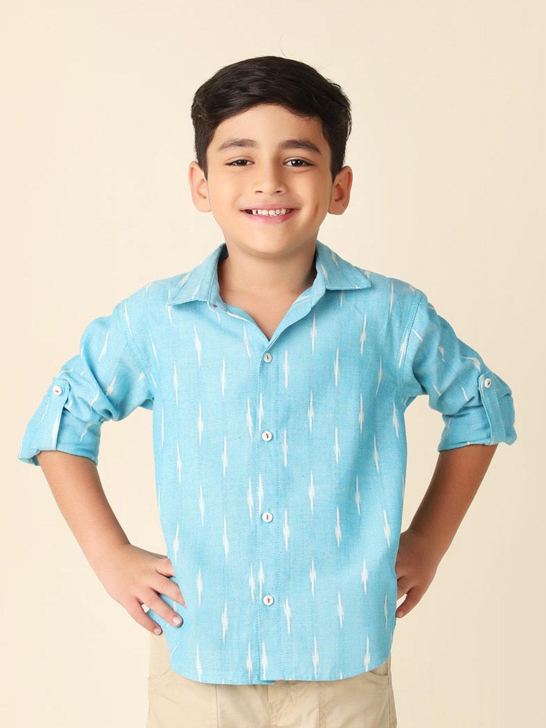 

Fabindia Boys Conversational Printed Cotton Casual Shirt, Blue