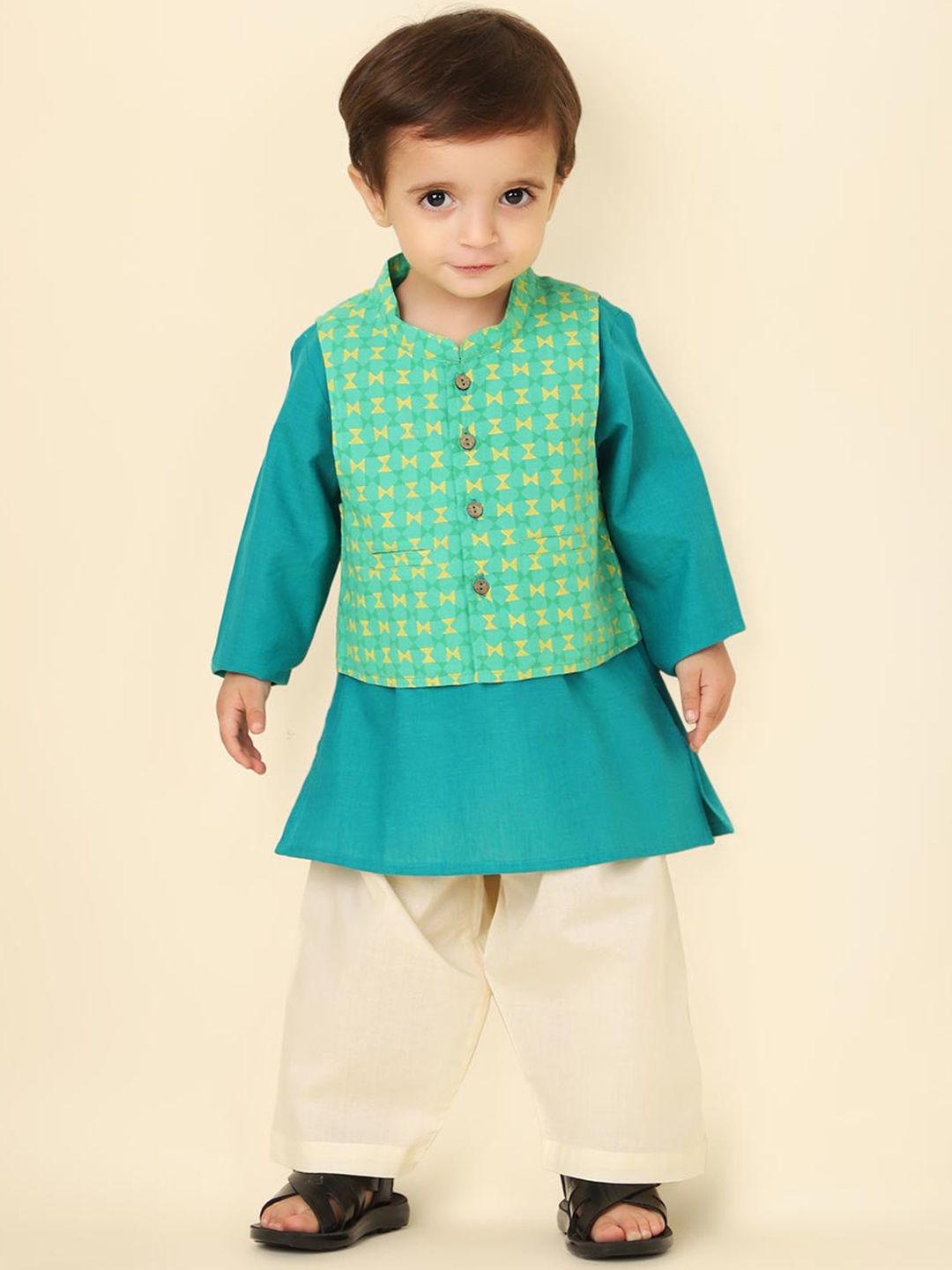 

Fabindia Infant Girls Pure Cotton Kurta with Pyjamas & Nehru jacket, Blue