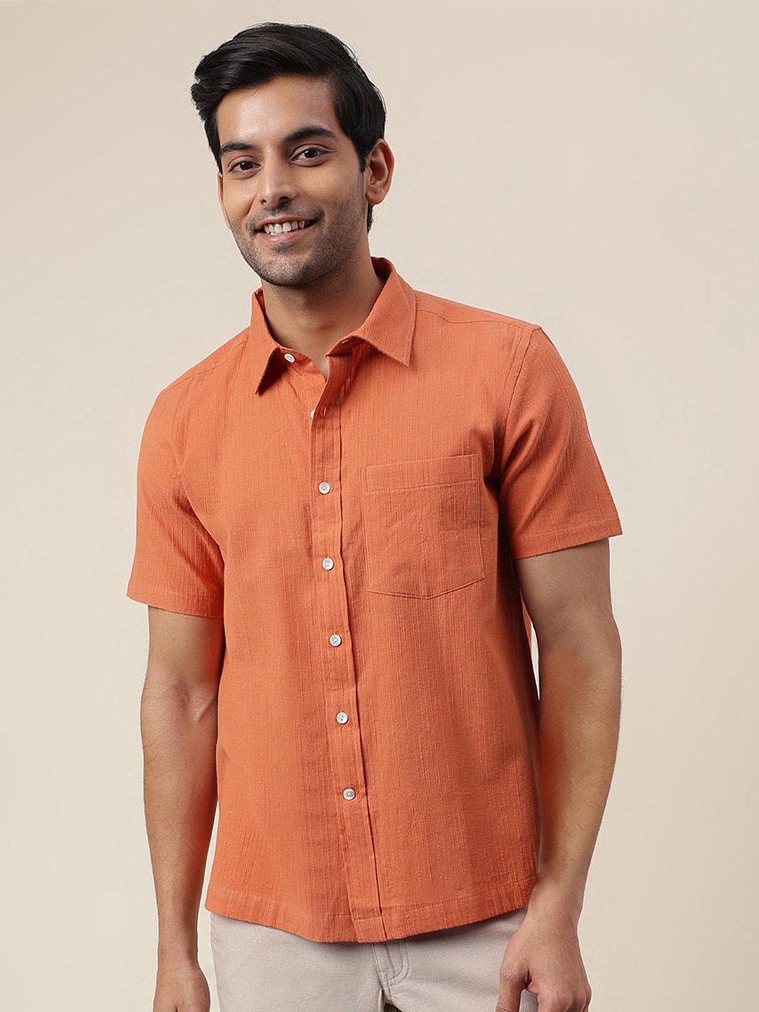

Fabindia Vertical Striped Cotton Shirt, Orange