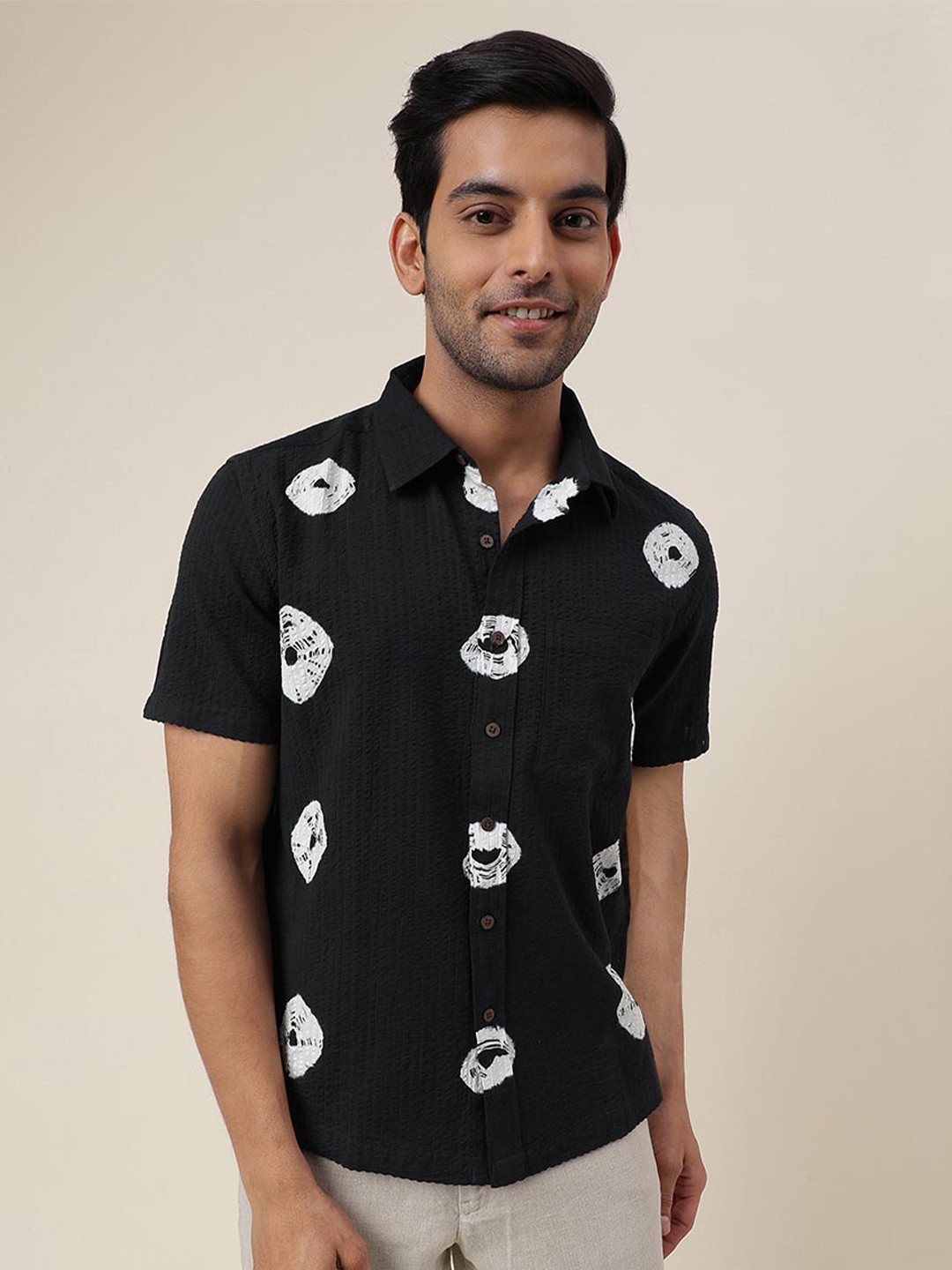 

Fabindia Tie & Dye Cotton Shirt, Black