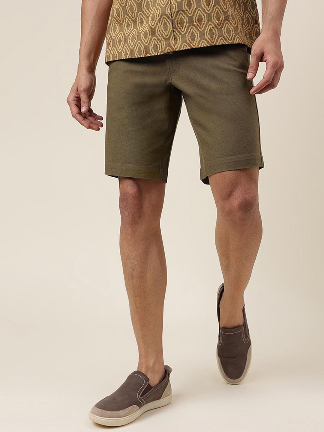 

Fabindia Men Mid Rise Cotton Shorts, Tan