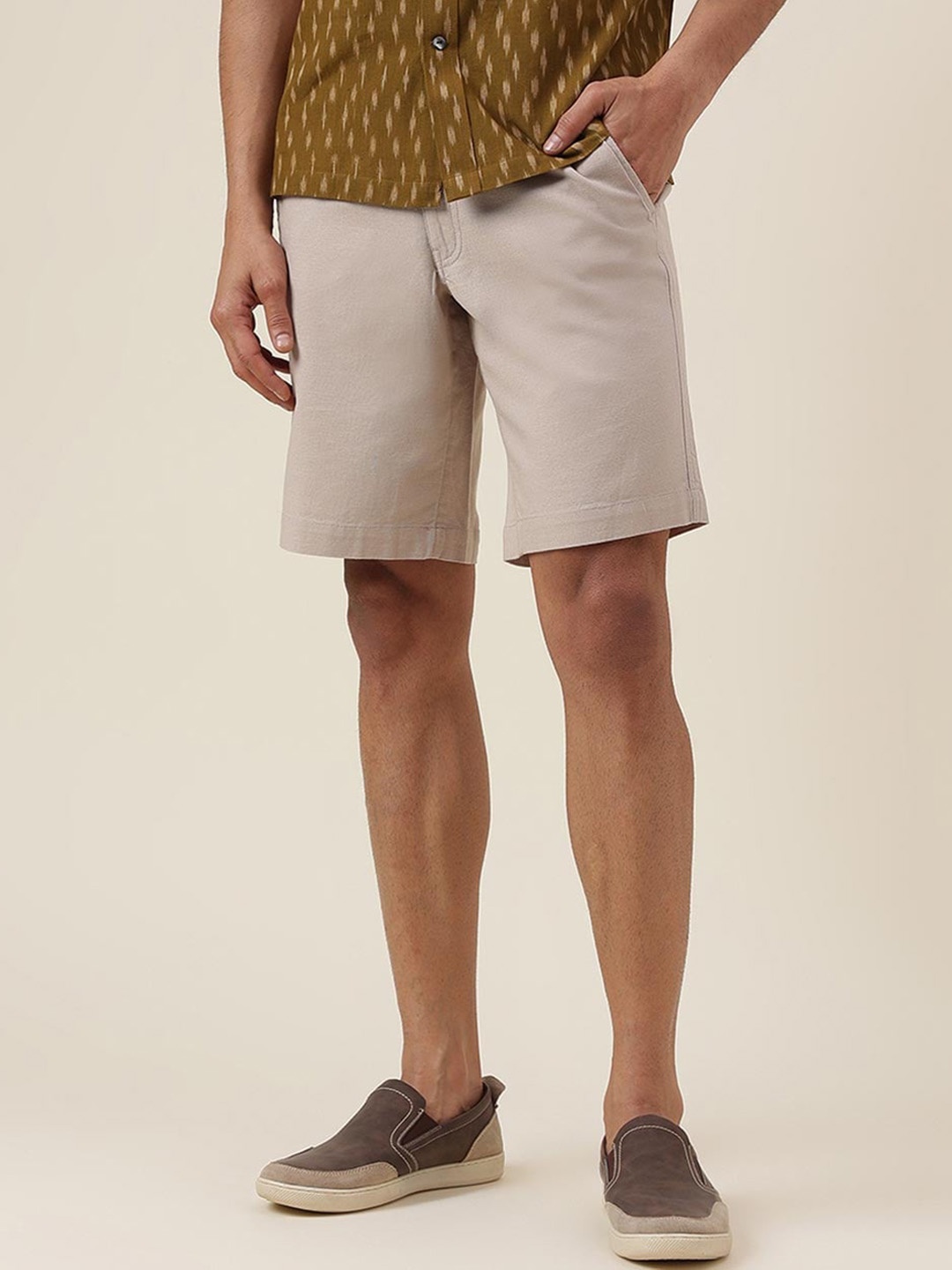 

Fabindia Men Mid Rise Cotton Shorts, Beige