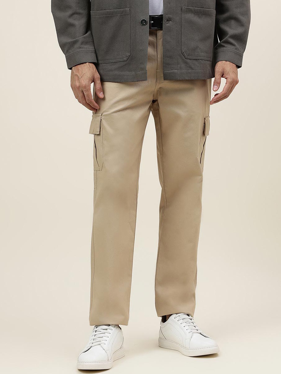 

Fabindia Men Straight Fit Cotton Cargos Trousers, Khaki