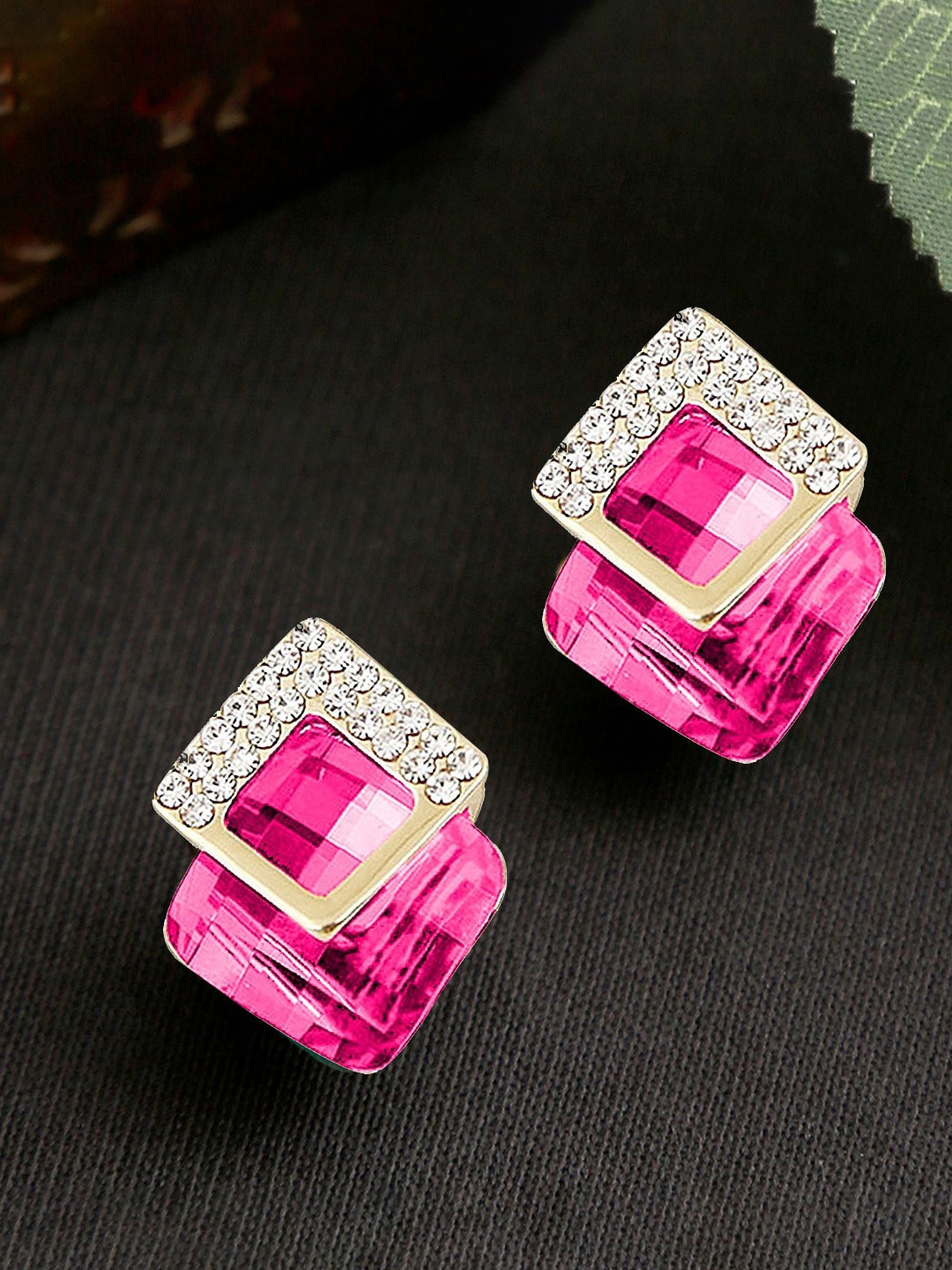 

YouBella Gold-Plated Stones-Studded Square-Shaped Studs Earrings