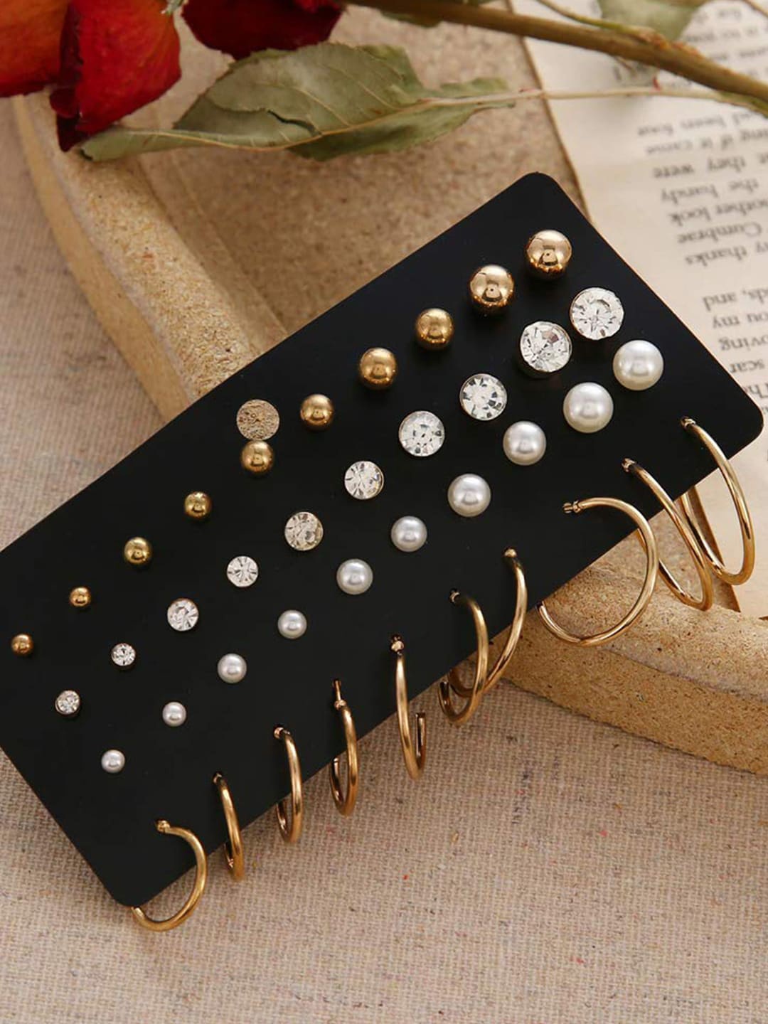 

YouBella Set Of 20 Gold-Plated Stone-Studded Contemporary Studs Earrings