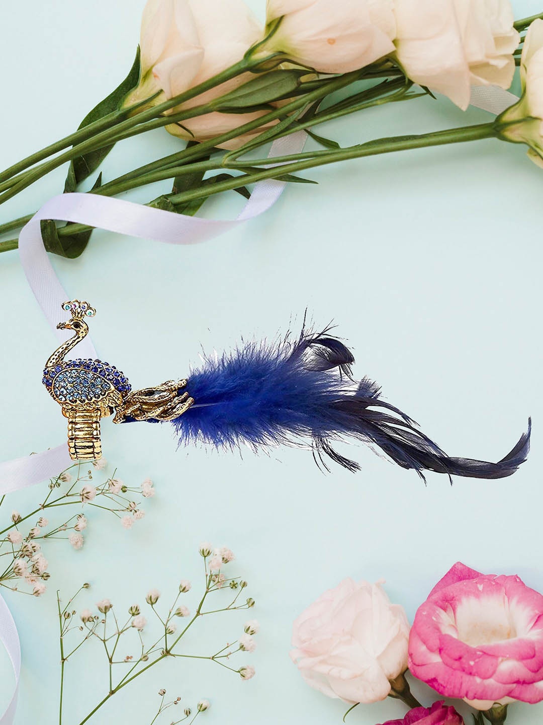 

YouBella Gold-Plated & Stone-Studded Peacock Adjustable Finger Ring