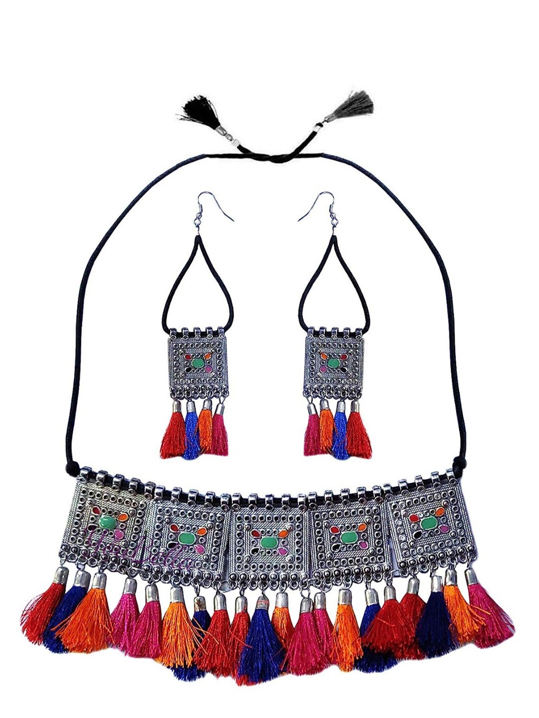 

YouBella Silver-Plated Taselled Jewellery Set, Steel
