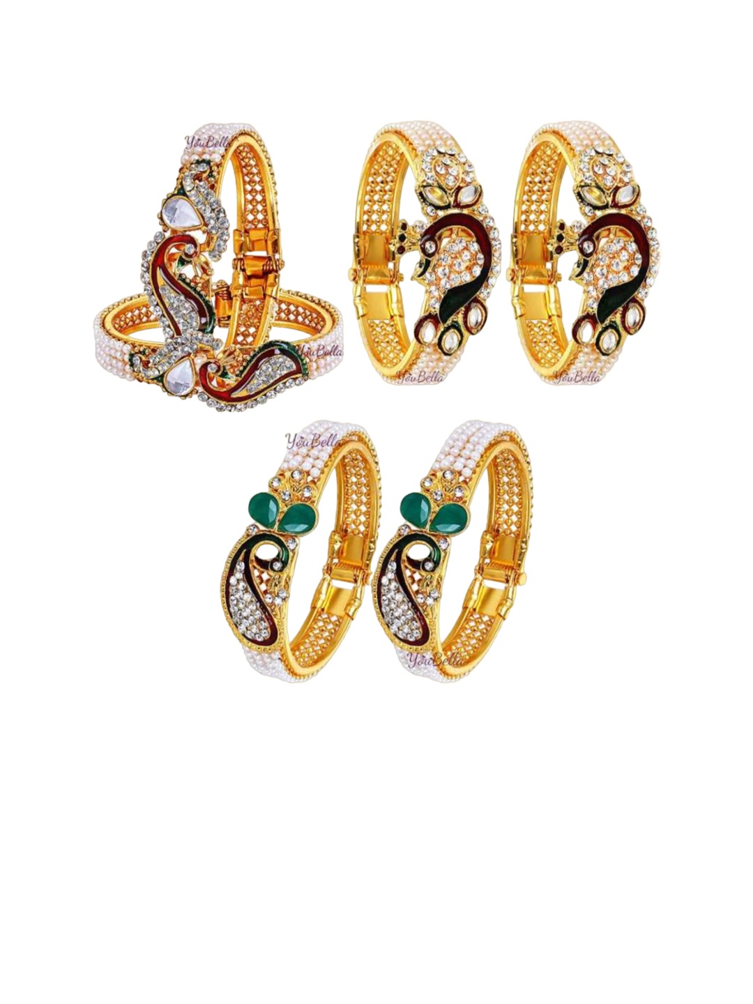 

YouBella Set Of 3 Gold-Plated & Pearl -Studded Bangles