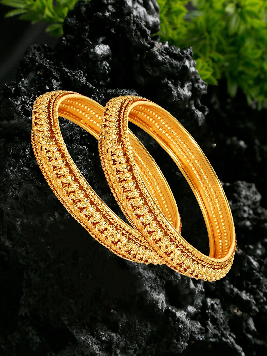 

YouBella Set Of 2 Gold-Plated Textured Bangles