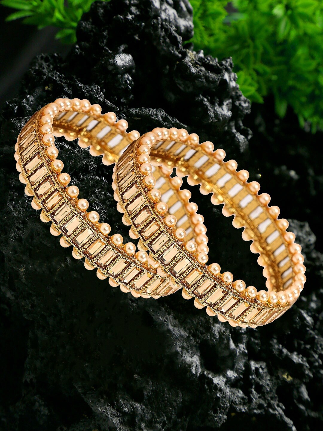 

YouBella Set Of 2 Gold-Plated Stone-Studded Bangles