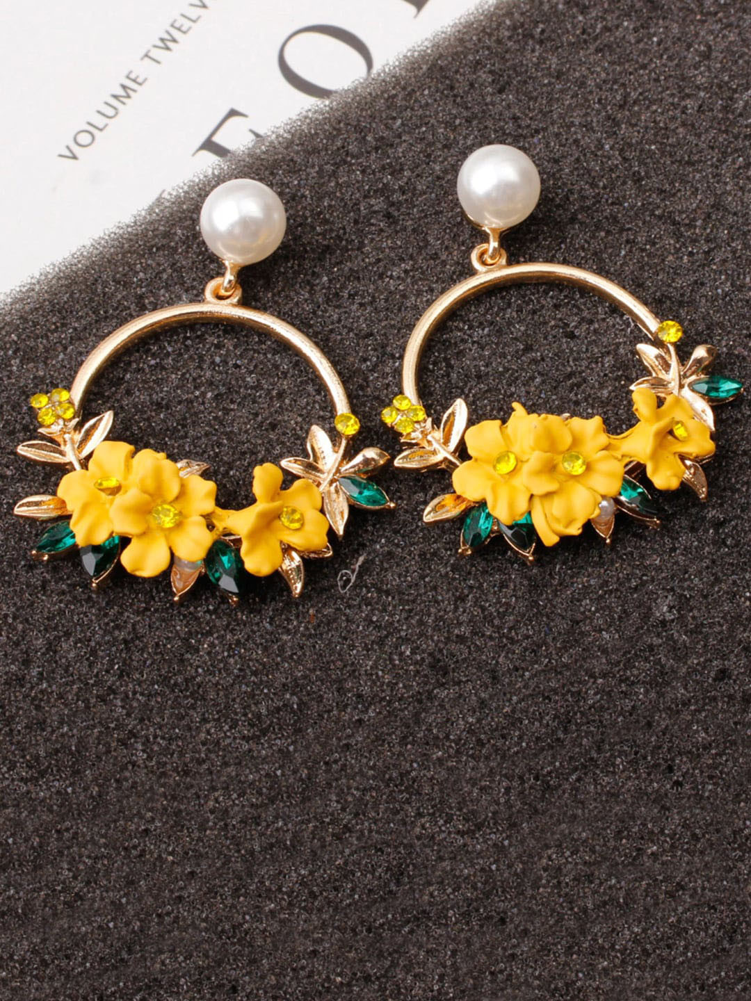 

YouBella Gold Plated Floral Stone Studded Drop Earrings