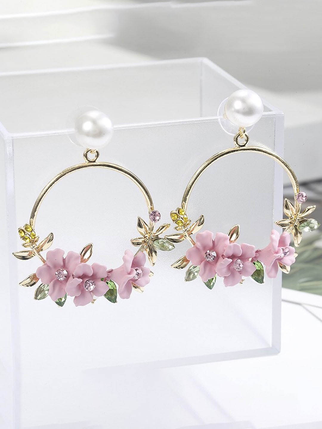 

YouBella Gold Plated Floral Stone Studded Drop Earrings