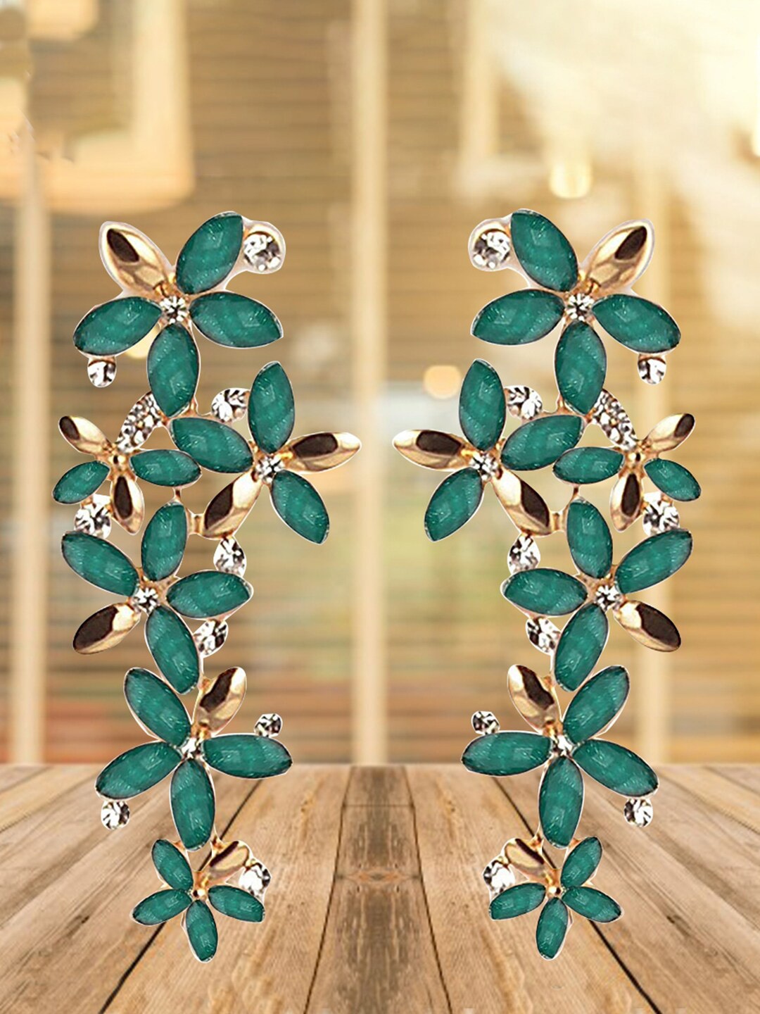 

YouBella Gold Plated Floral Stone Studded Drop Earrings