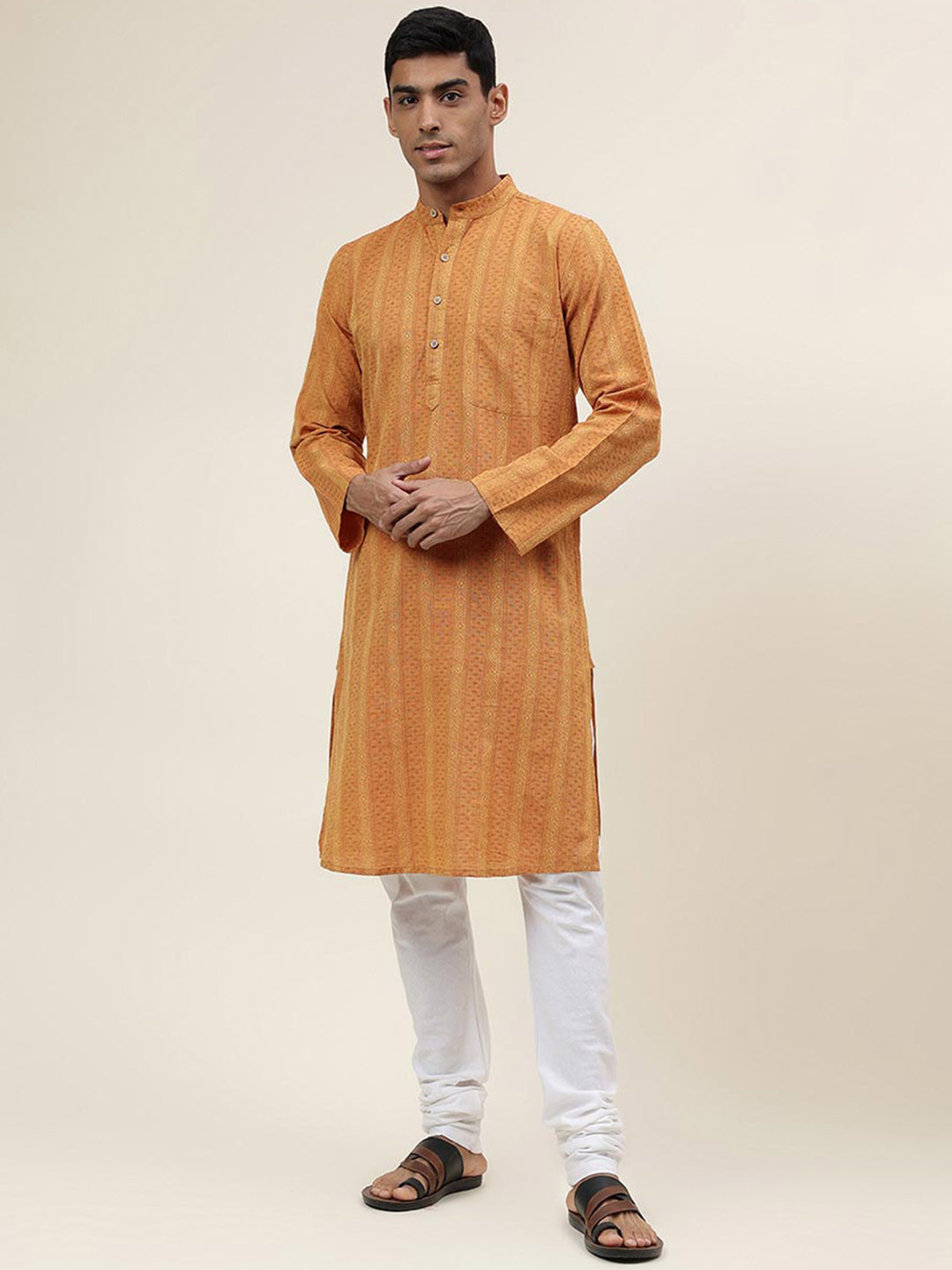 

Fabindia Ethnic Motifs Printed Cotton Kurta, Mustard