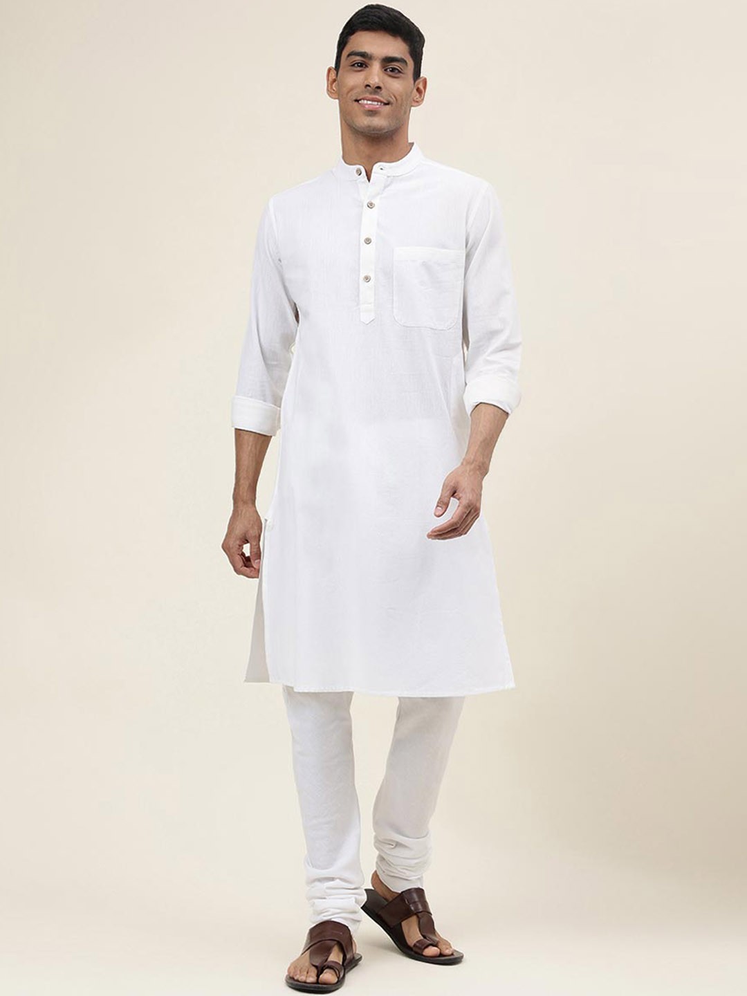 

Fabindia Men Mandarin Collar Cotton Straight Kurta, White
