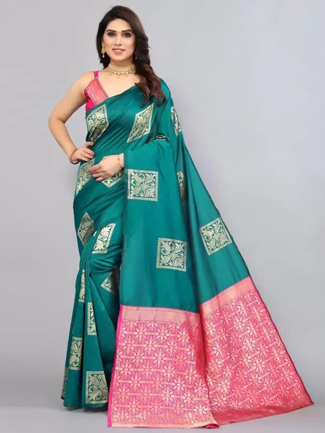 

MAGMINA Woven Design Zari Banarasi Saree, Teal
