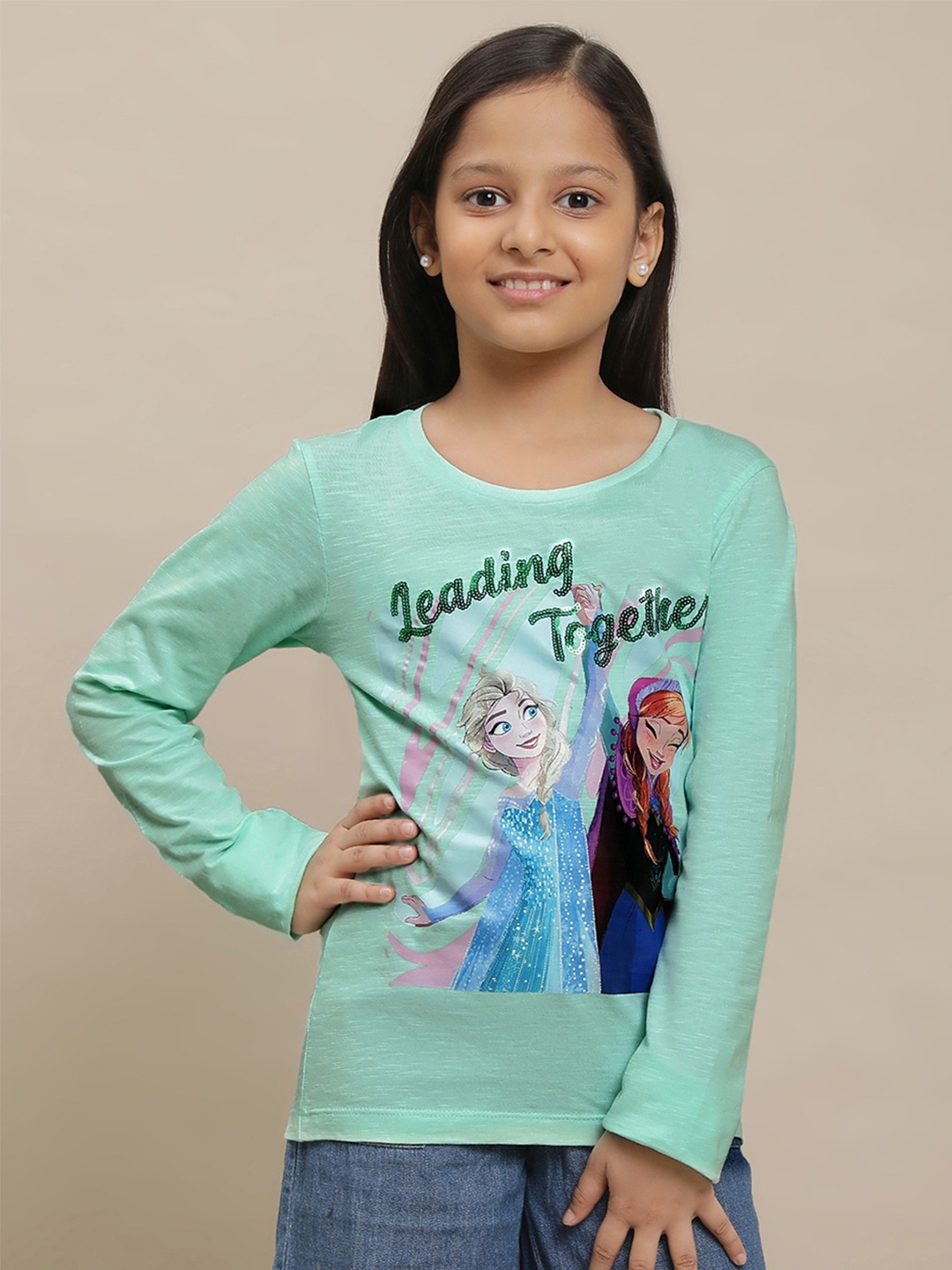 

Kids Ville Girls Printed Pure Cotton Tshirt, Green