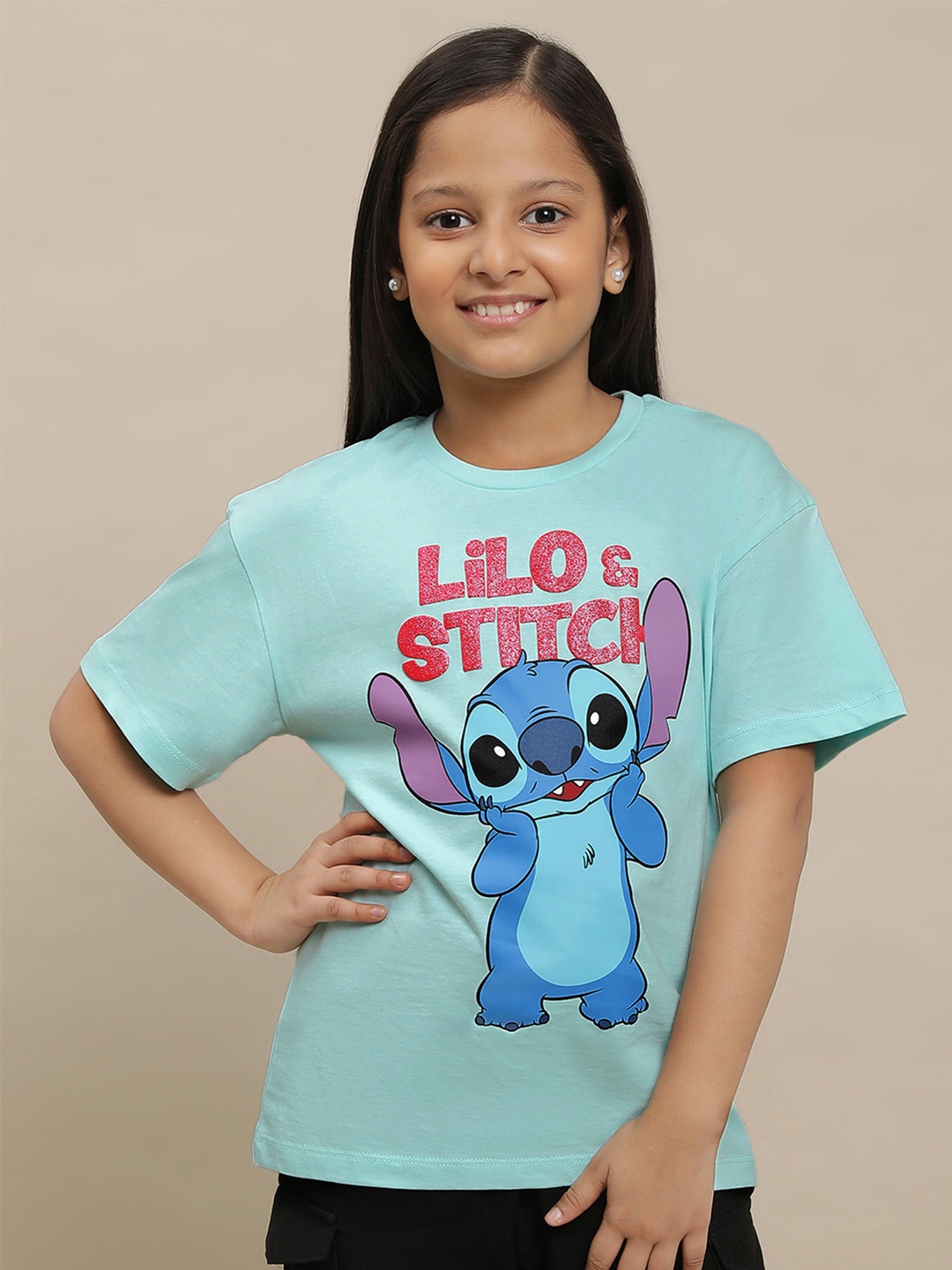

Kids Ville Girls Stitch Printed Pure Cotton T-Shirt, Blue