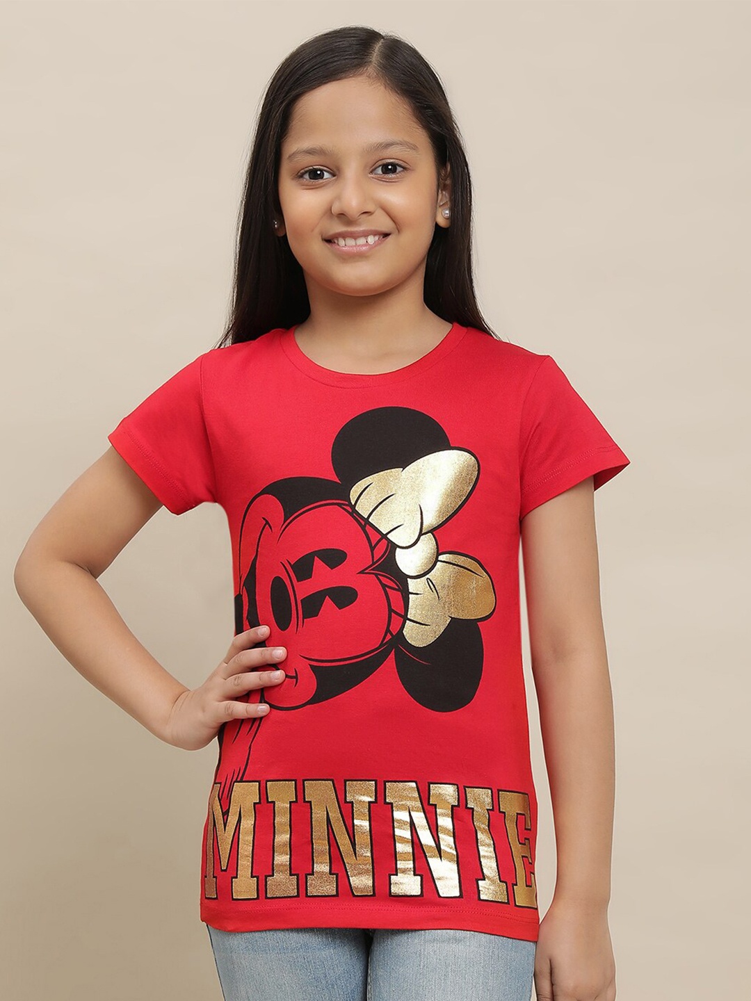 

Kids Ville Girls Minnie Printed Pure Cotton T-Shirt, Red