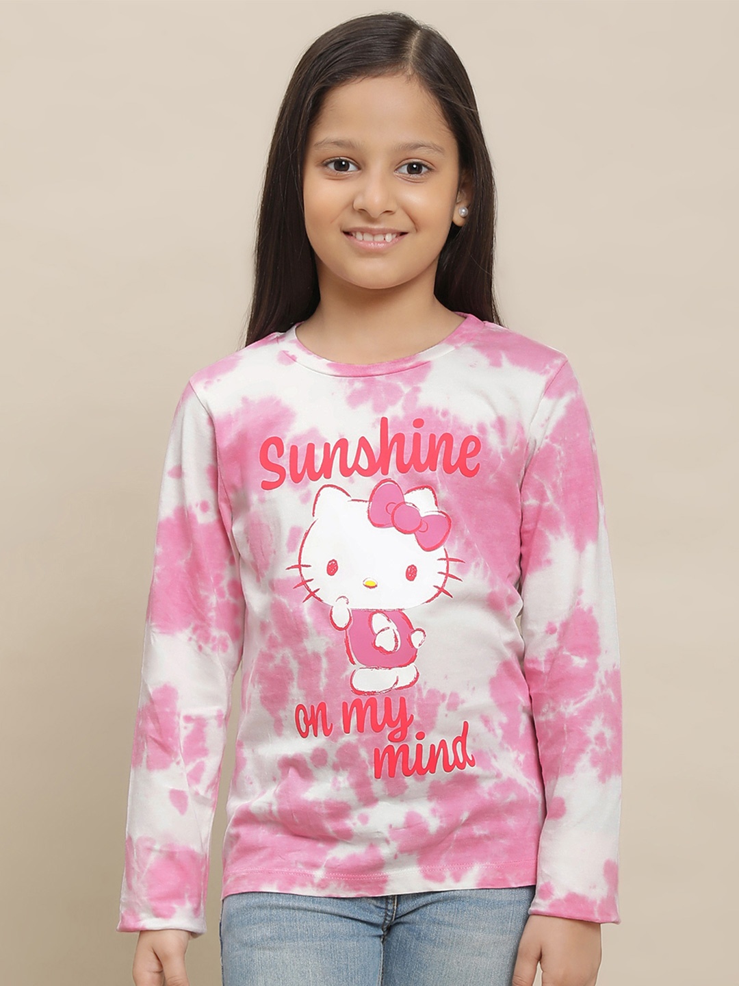 

Kids Ville Girls Hello Kitty Graphic Printed Pure Cotton Tshirt, Pink