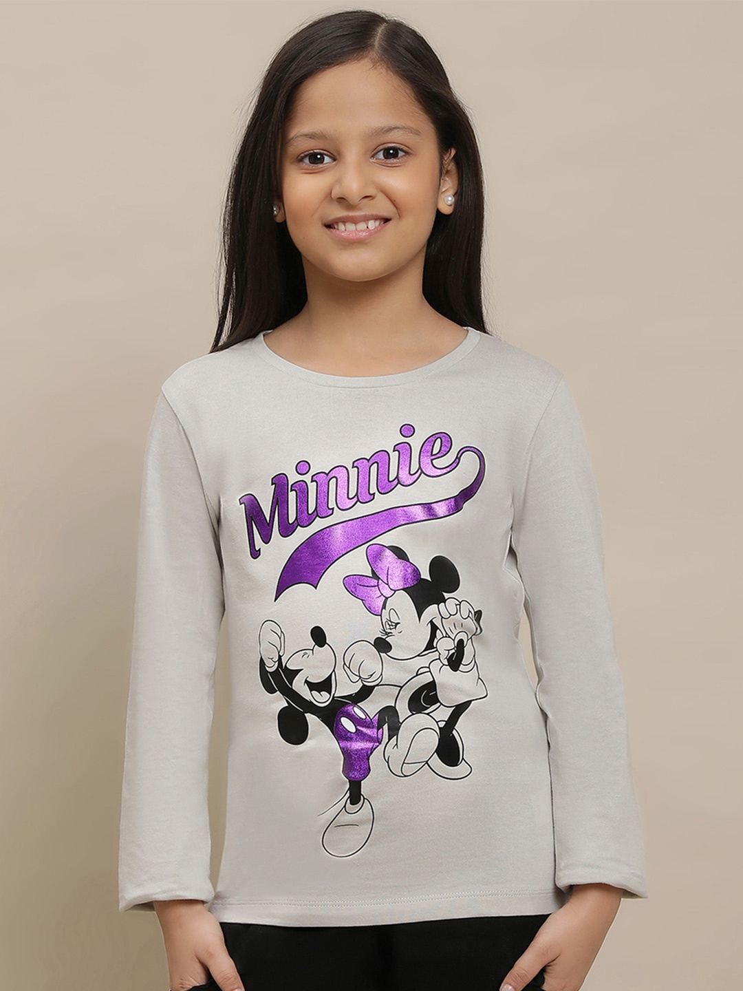 

Kids Ville Girls Mickey & Friends Printed Tshirts, Grey