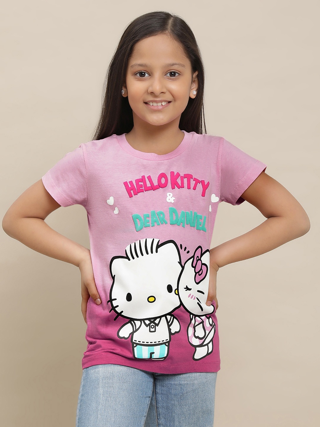 

Kids Ville Graphic Hello Kitty Printed Pure Cotton T-Shirt, Pink