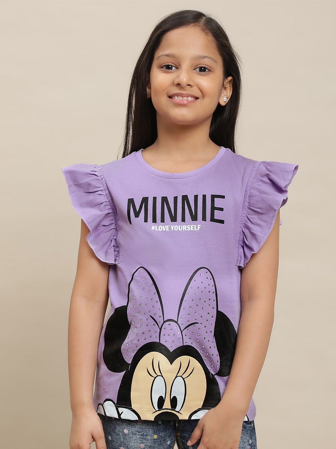 

Kids Ville Girls Minnie Mouse Printed Pure Cotton Top, Purple