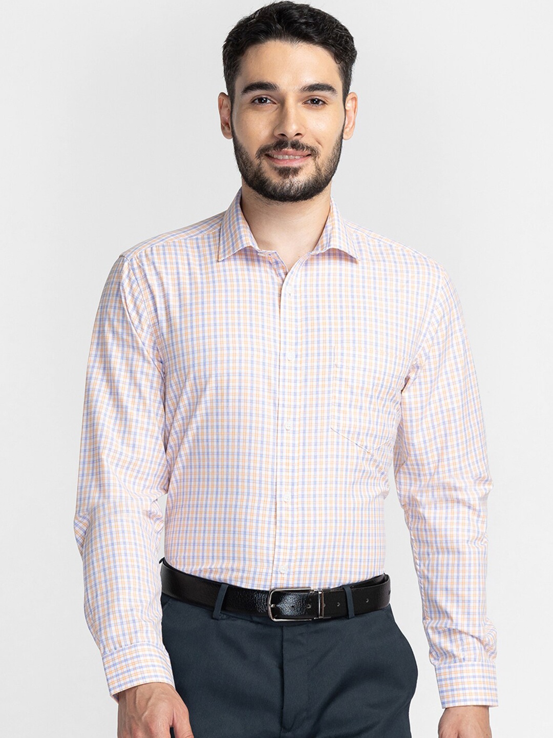 

INSPIRO Classic Slim Fit Checked Cotton Formal Shirt, Orange