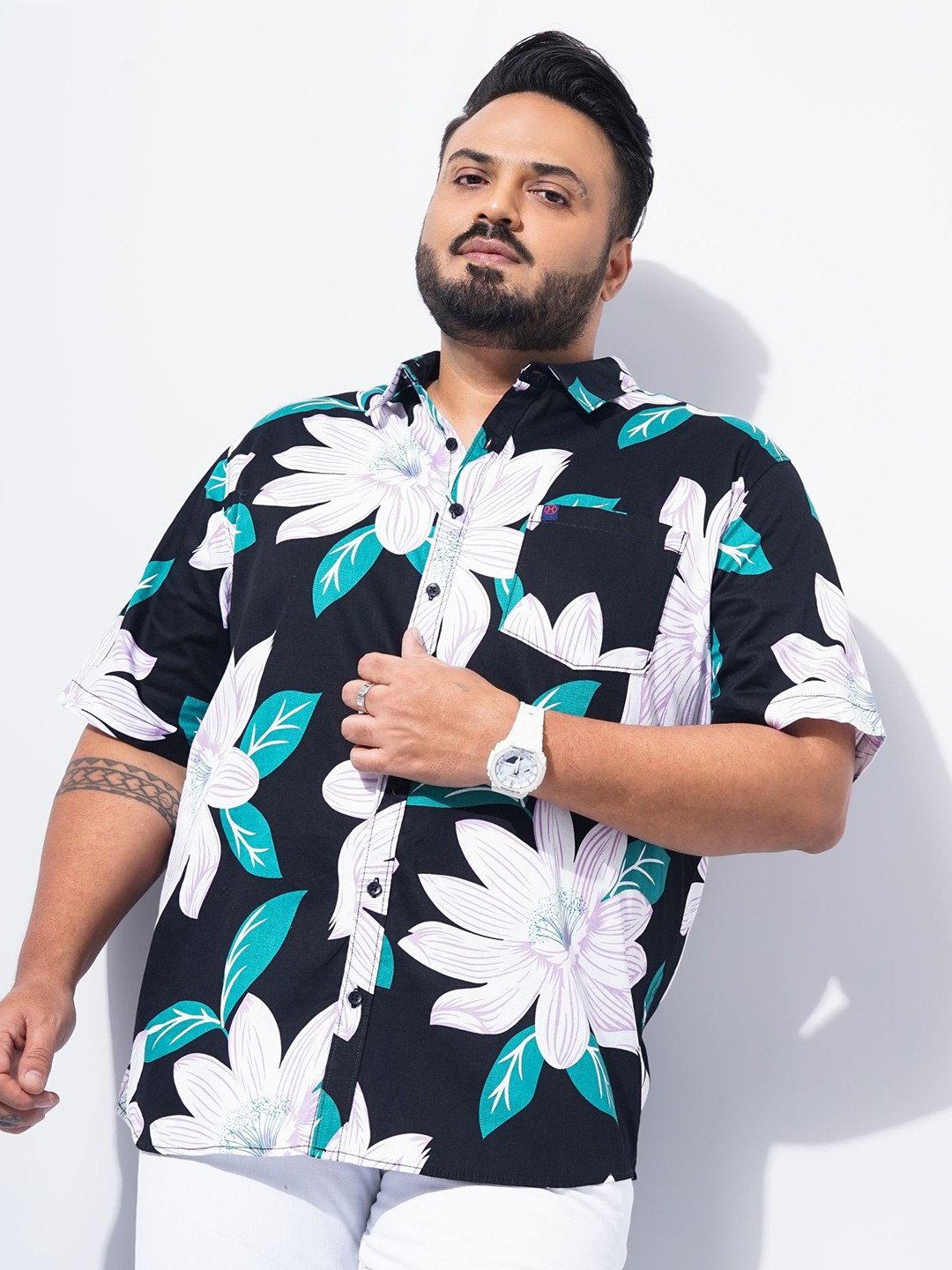 

Hardsoda by The Indian Garage Co Floral Printed Casual Shirt, Black