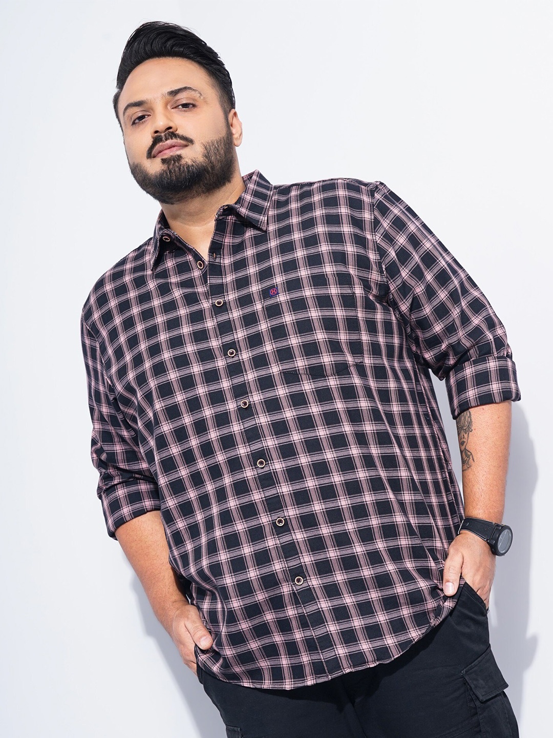 

HARDSODA Checked Casual Shirt, Black