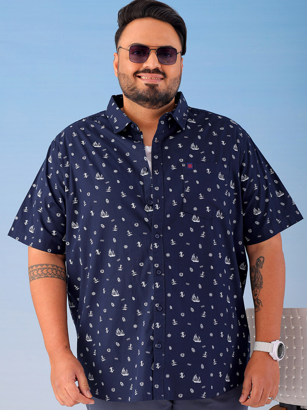 

Hardsoda by The Indian Garage Co Men Plus Size Conversational Printed Casual Shirt, Navy blue