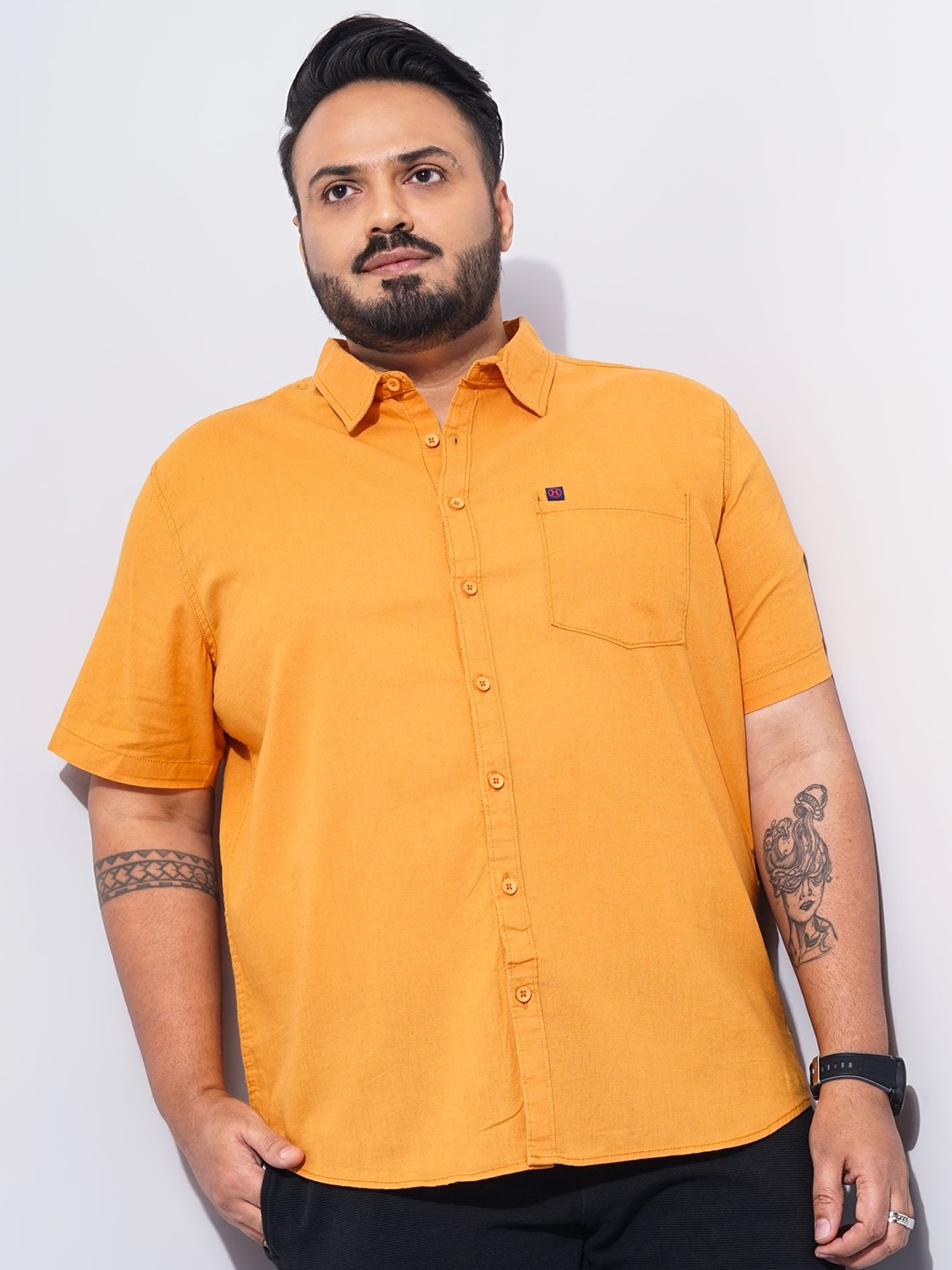 

Hardsoda by The Indian Garage Co Men Plus Size Casual Cotton Shirt, Yellow