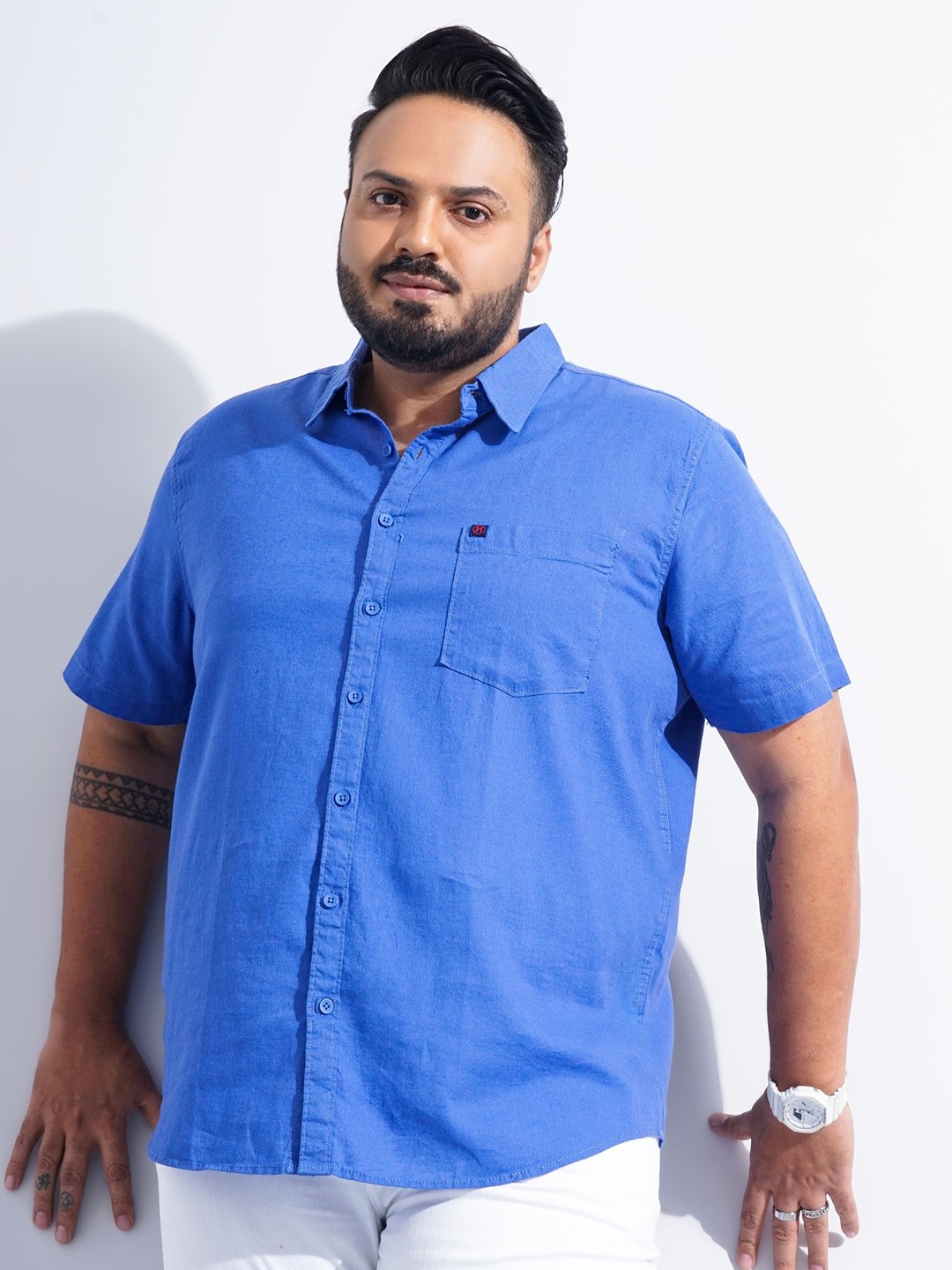 

HARDSODA Men Plus Size Casual Cotton Shirt, Blue