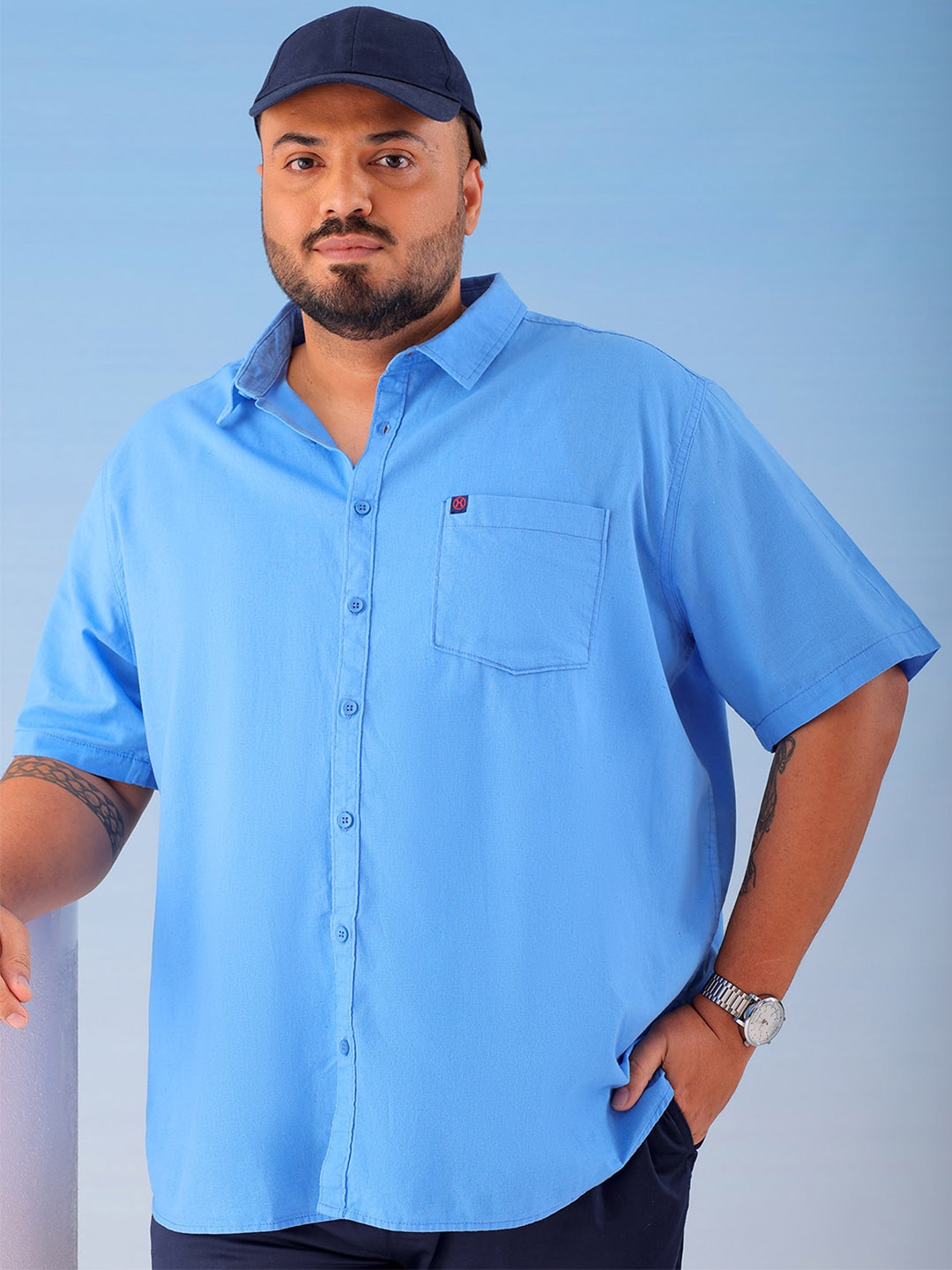 

Hardsoda by The Indian Garage Co Men Plus Size Casual Cotton Shirt, Blue