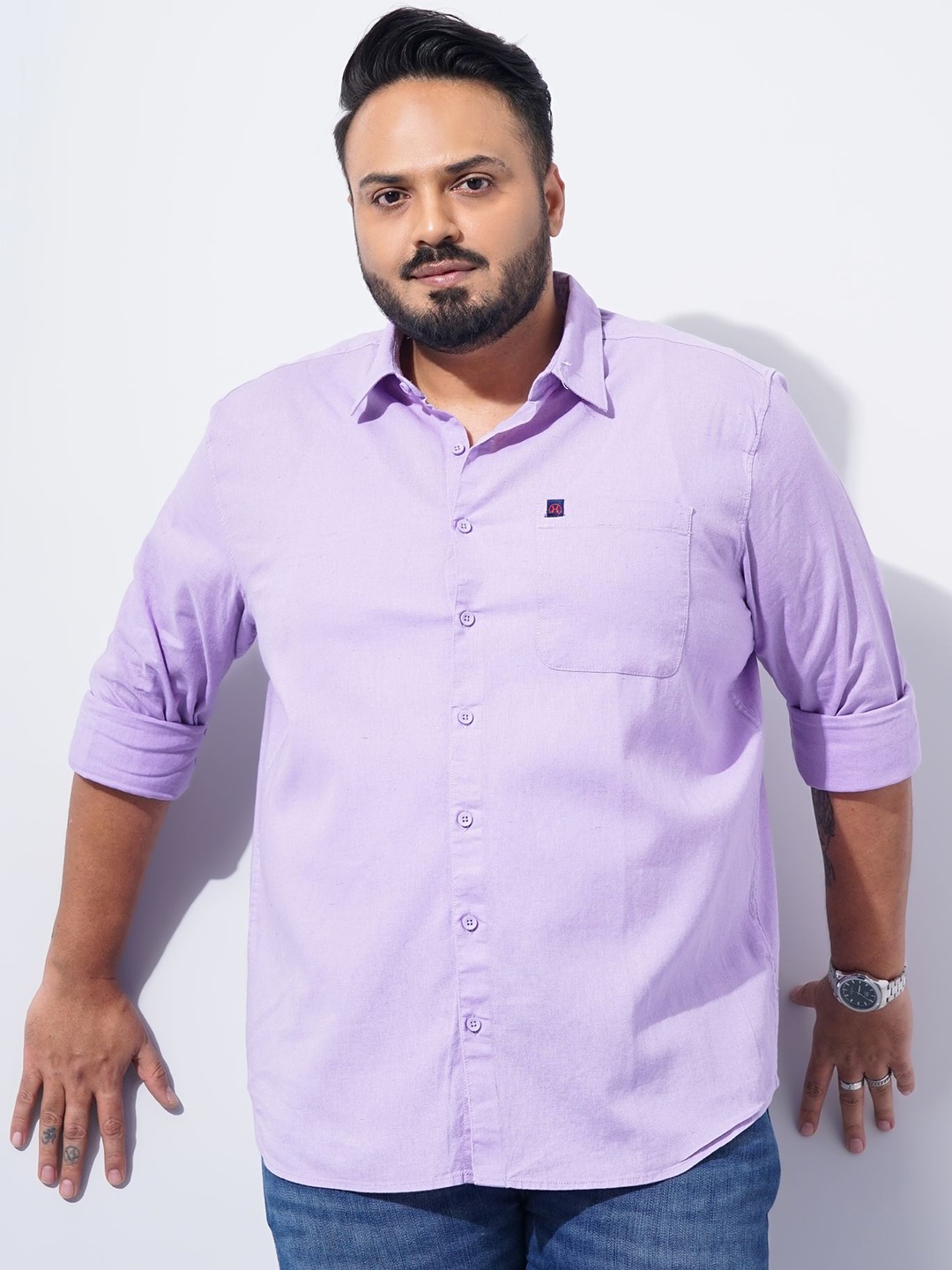 

Hardsoda by The Indian Garage Co Men Plus Size Casual Cotton Shirt, Lavender