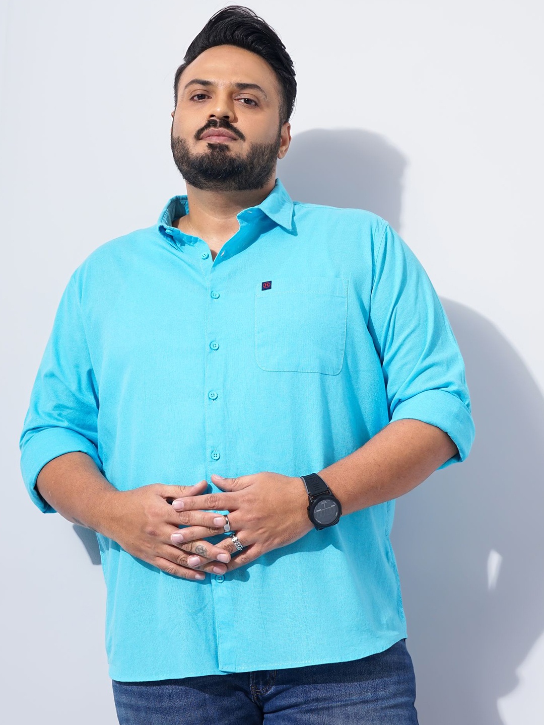 

Hardsoda by The Indian Garage Co Men Plus Size Casual Cotton Shirt, Turquoise blue
