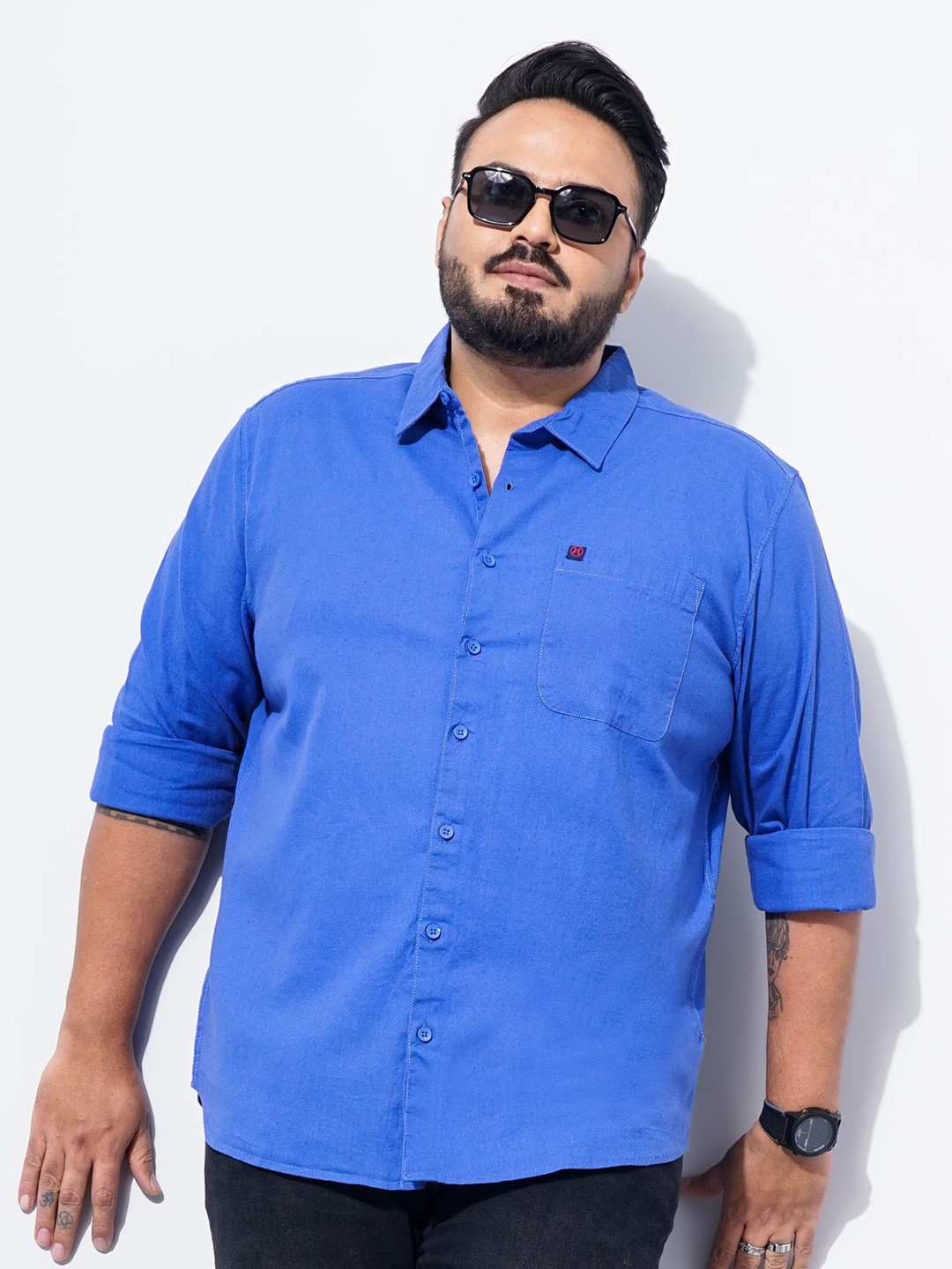 

HARDSODA Men Plus Size Casual Cotton Shirt, Blue