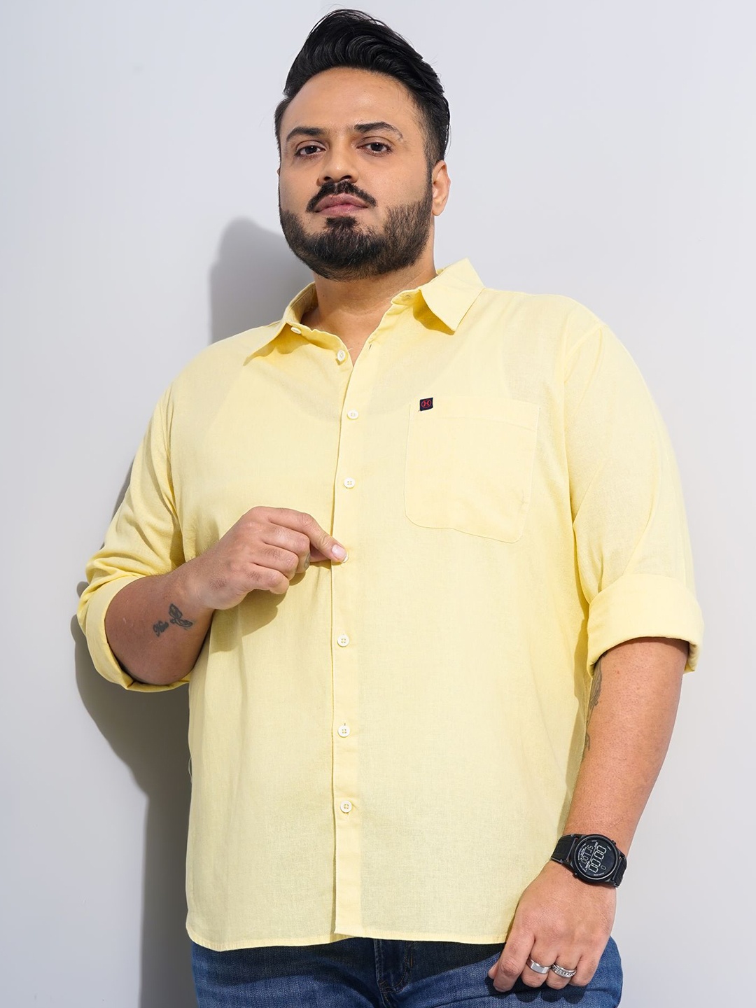 

Hardsoda by The Indian Garage Co Men Plus Size Casual Cotton Shirt, Yellow