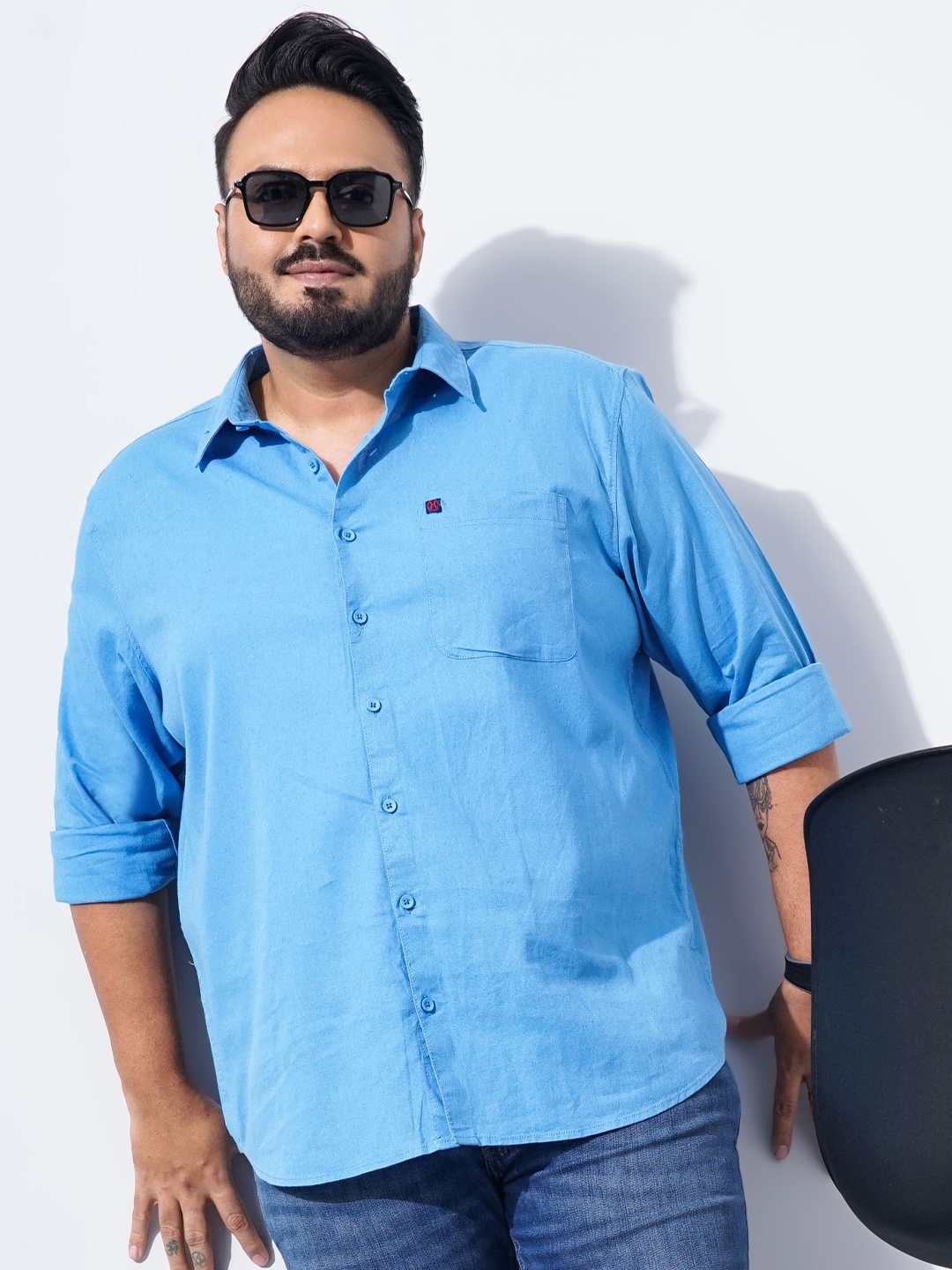 

Hardsoda by The Indian Garage Co Men Plus Size Casual Cotton Shirt, Blue