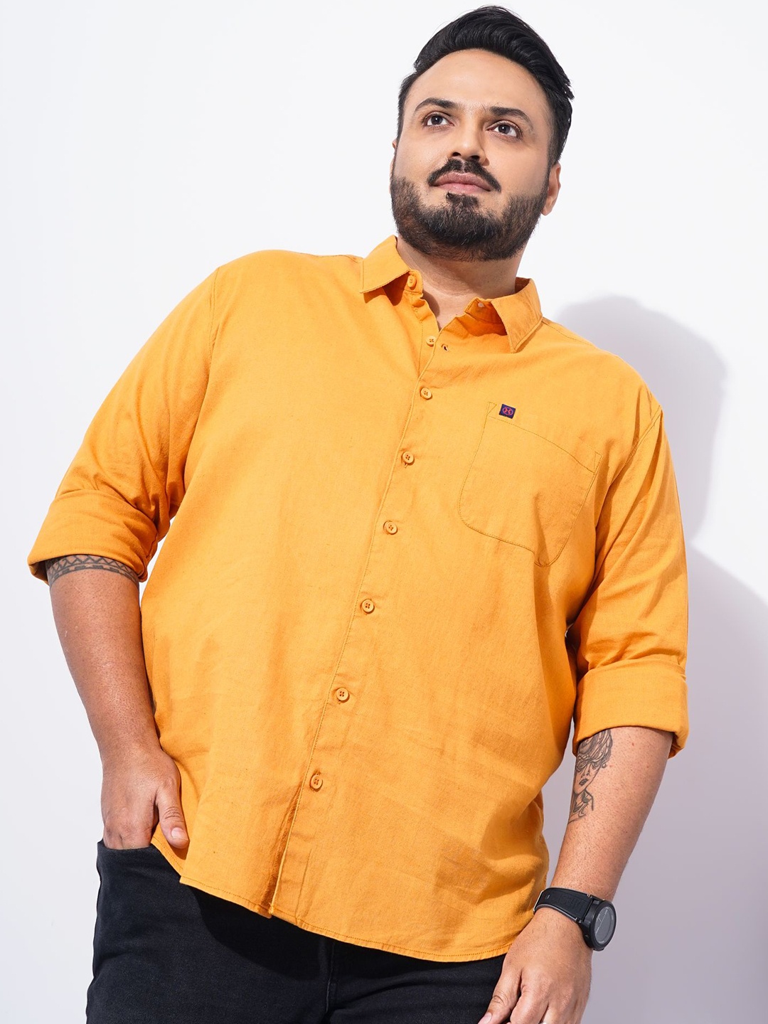 

Hardsoda by The Indian Garage Co Men Plus Size Casual Cotton Shirt, Yellow