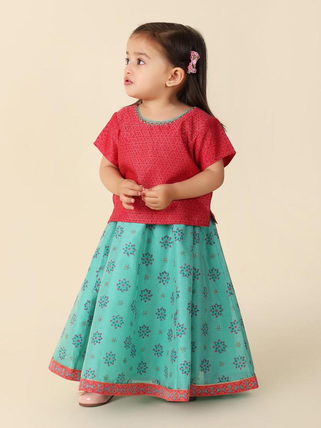 

Fabindia Infants Girls Printed Cotton Ready to Wear Lehenga & Choli, Pink