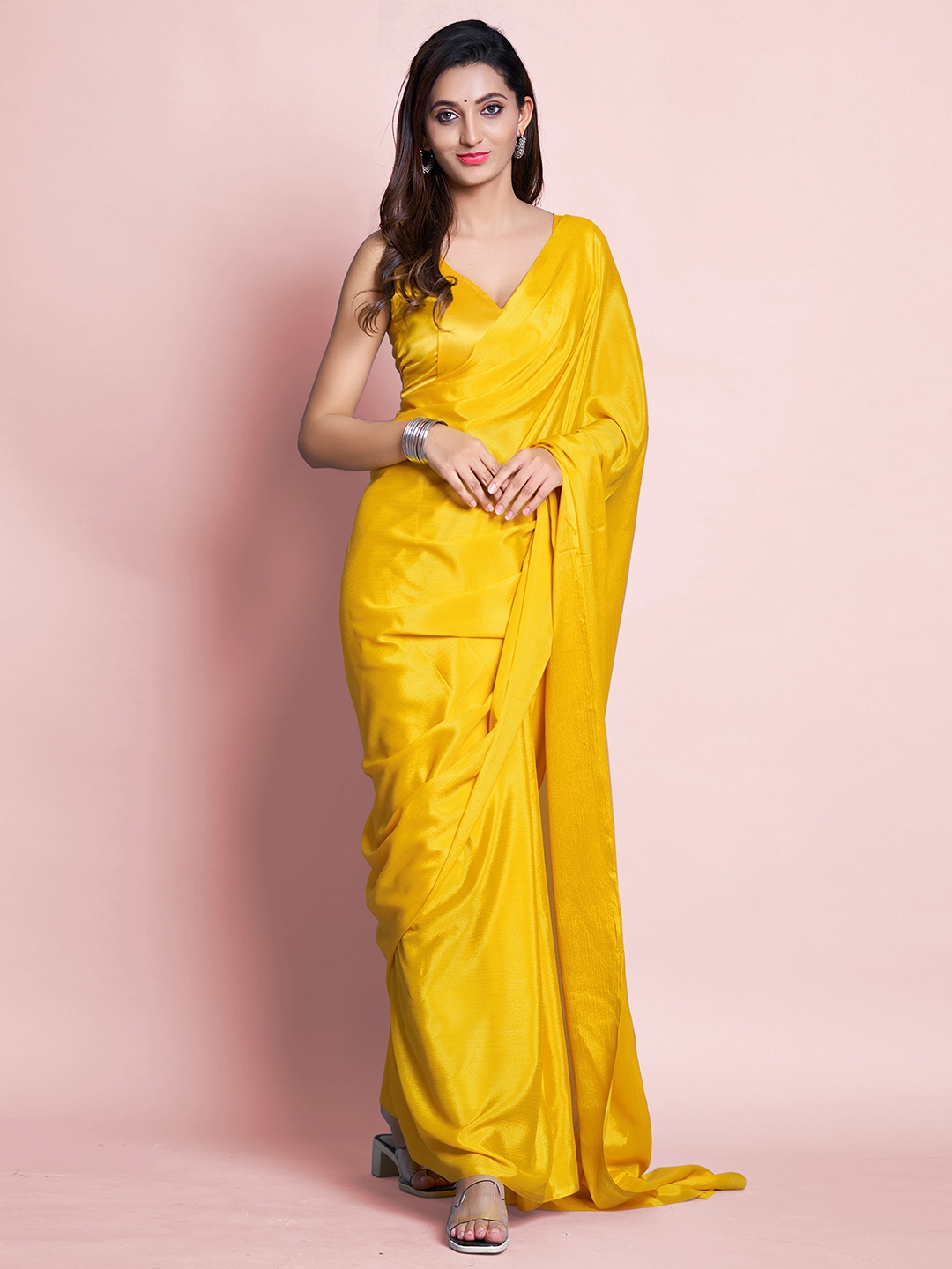 

Mitera Yellow Poly Chiffon Saree