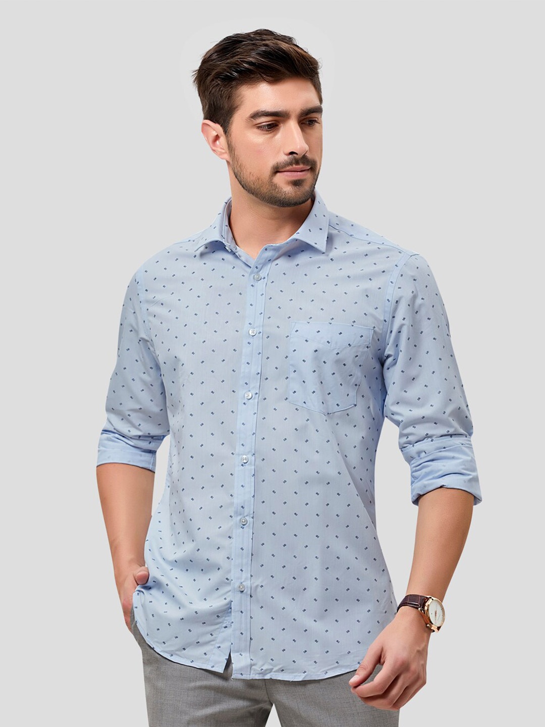 

INSPIRO Classic Slim Fit Micro Ditsy Printed Spread Collar Cotton Casual Shirt, Blue