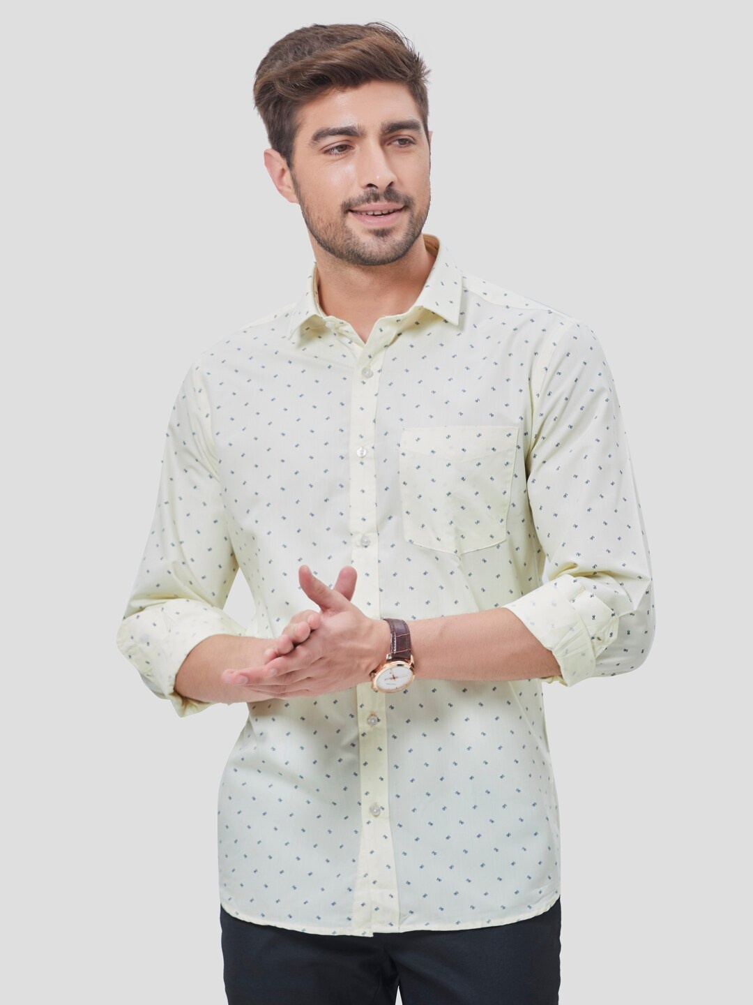 

INSPIRO Classic Slim Fit Micro Ditsy Printed Spread Collar Cotton Casual Shirt, Yellow