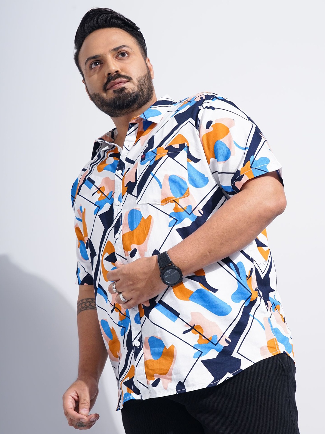 

HARDSODA Opaque Abstract Printed Casual Shirt, White