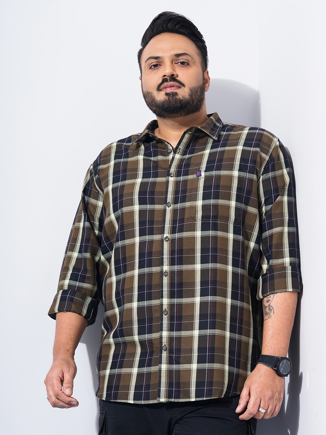 

Hardsoda by The Indian Garage Co Tartan Checked Opaque Casual Shirt, Olive