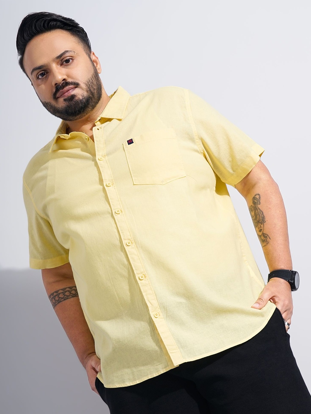 

HARDSODA Opaque Cotton Casual Shirt, Yellow