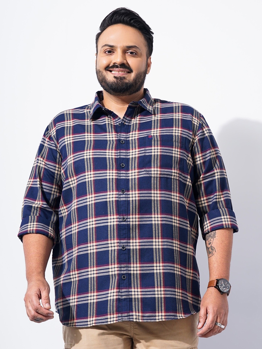 

HARDSODA Tartan Checked Opaque Casual Shirt, Navy blue